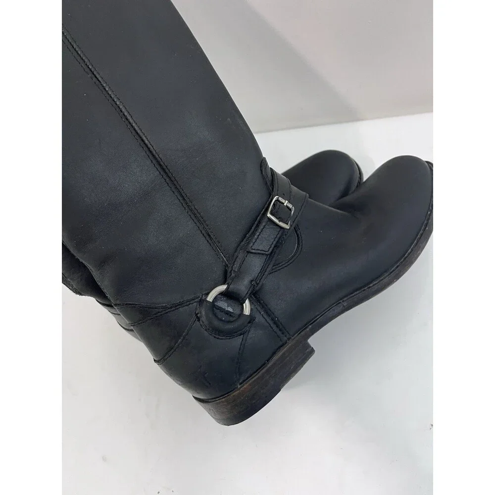 Frye Phillip Harness Women's Tall Boots Size 8.5  Black Leather Pull On Riding